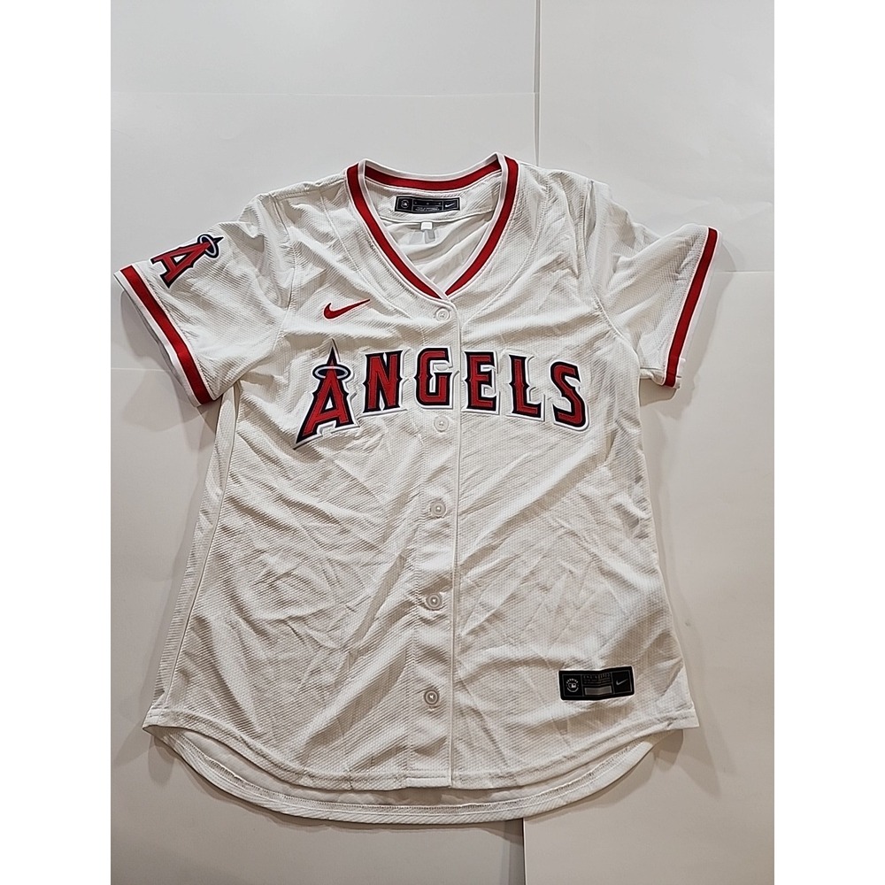 New Nike Los‎ Angeles Angels White Blank Button Up Jersey Sz Med